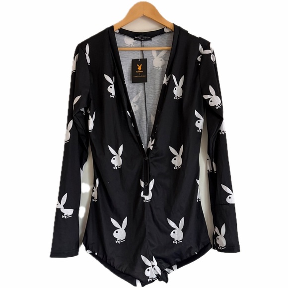 Playboy x Yandy Bunny Romper L/XL Black White Button FLAW - Picture 2 of 15